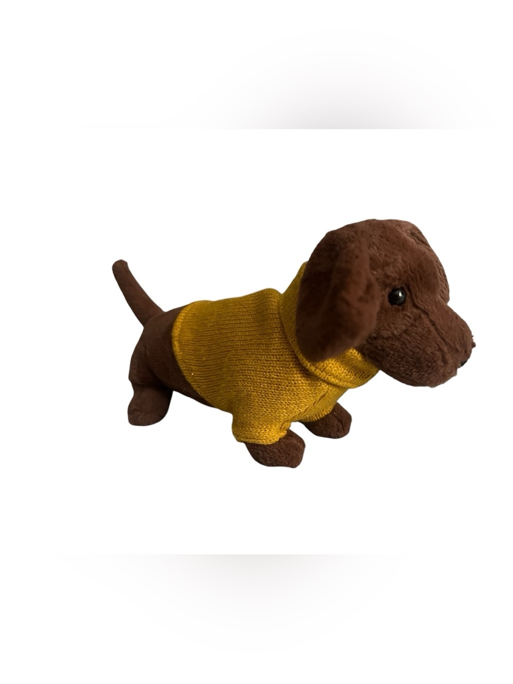 Jellycat Brown Sausage Dog Plush Dachshund in Yellow Knit Sweater